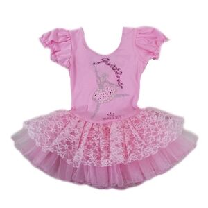 Girls Pink Ballet Tutu Dress with Ballerina Sparkle Motif